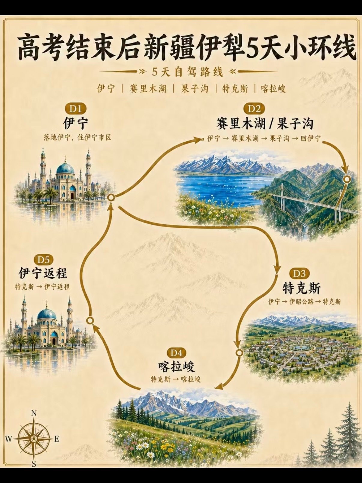 🌿 高考结束后・新疆伊犁 5 天小环线攻略