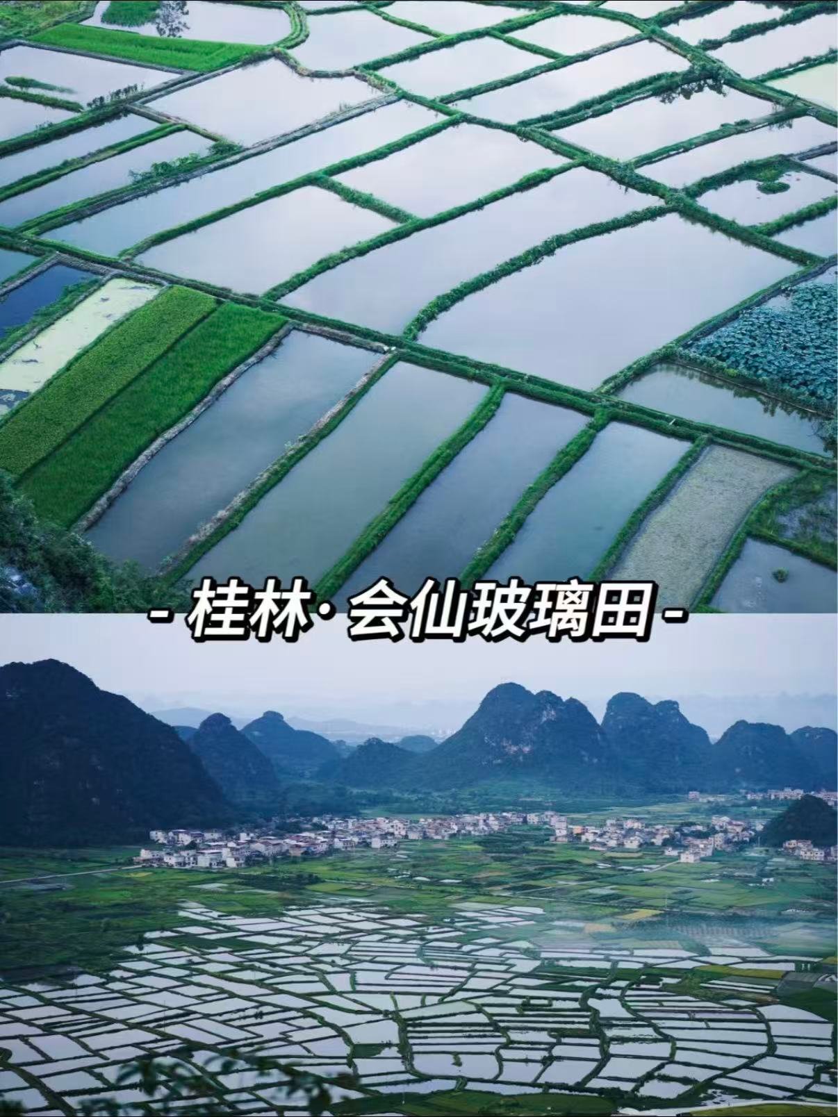 💎 桂林会仙玻璃田｜喀斯特群山里的镜面田园✨