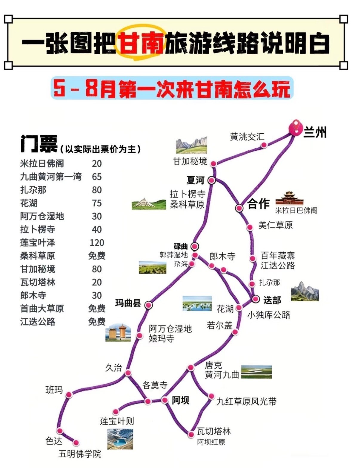 🌿 甘南旅游攻略｜一张图看懂路线，三大必打卡地详解