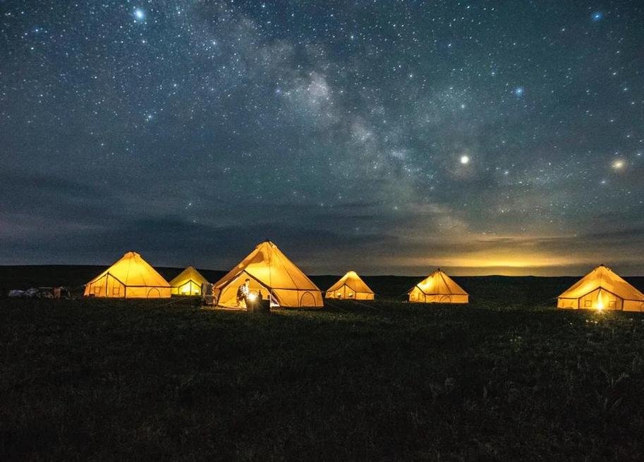 🏘️达茂旗草原民宿・星空蒙古包✨草原夜景 + 篝火晚会